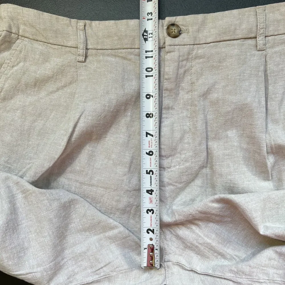 Old Navy Pants Men XL Tan Linen Blend Loose Taper Pleated Lightweight Drawstring